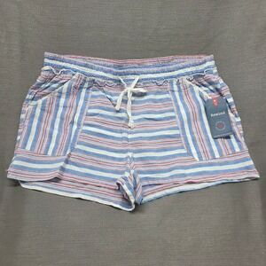 Rewind Womens Linen Blend Striped Shorts XL Red White Blue Lace Trim R4482Q7RW